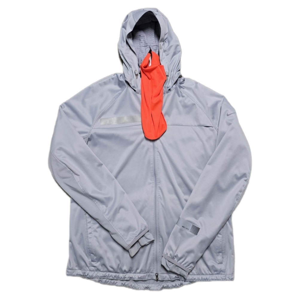 Nike Full Zip Running Jacket Women XL DriFit Reflective Hoodie Hidden Face Cover